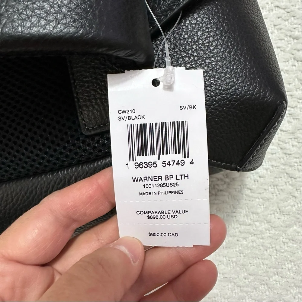 NWT Coach Warner Laptop Black Pebbled Leather Backpack Silver Hardware CW210